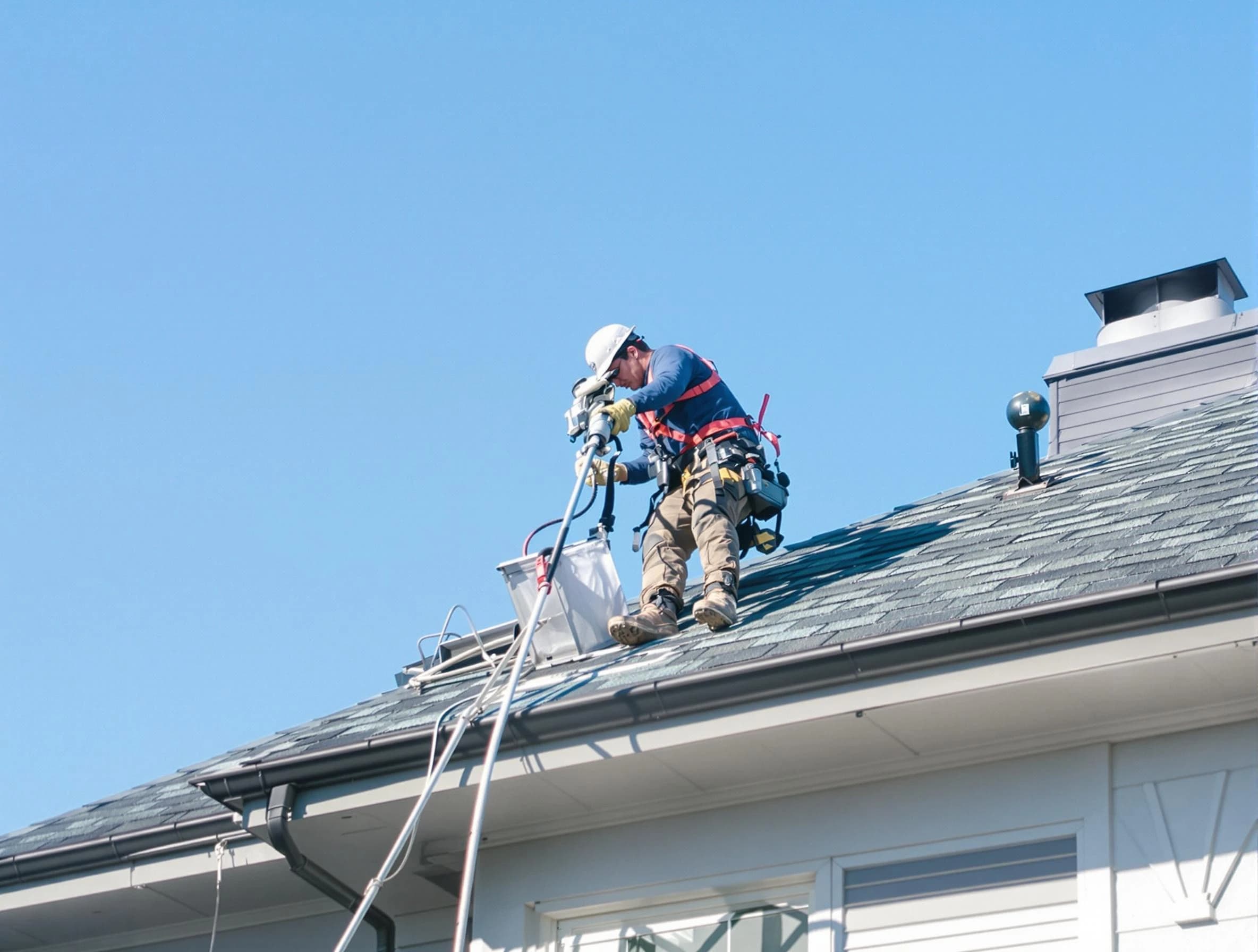 Peabody Dryer Vent Cleaning certified technician cleaning a roof-mounted dryer vent system in Peabody