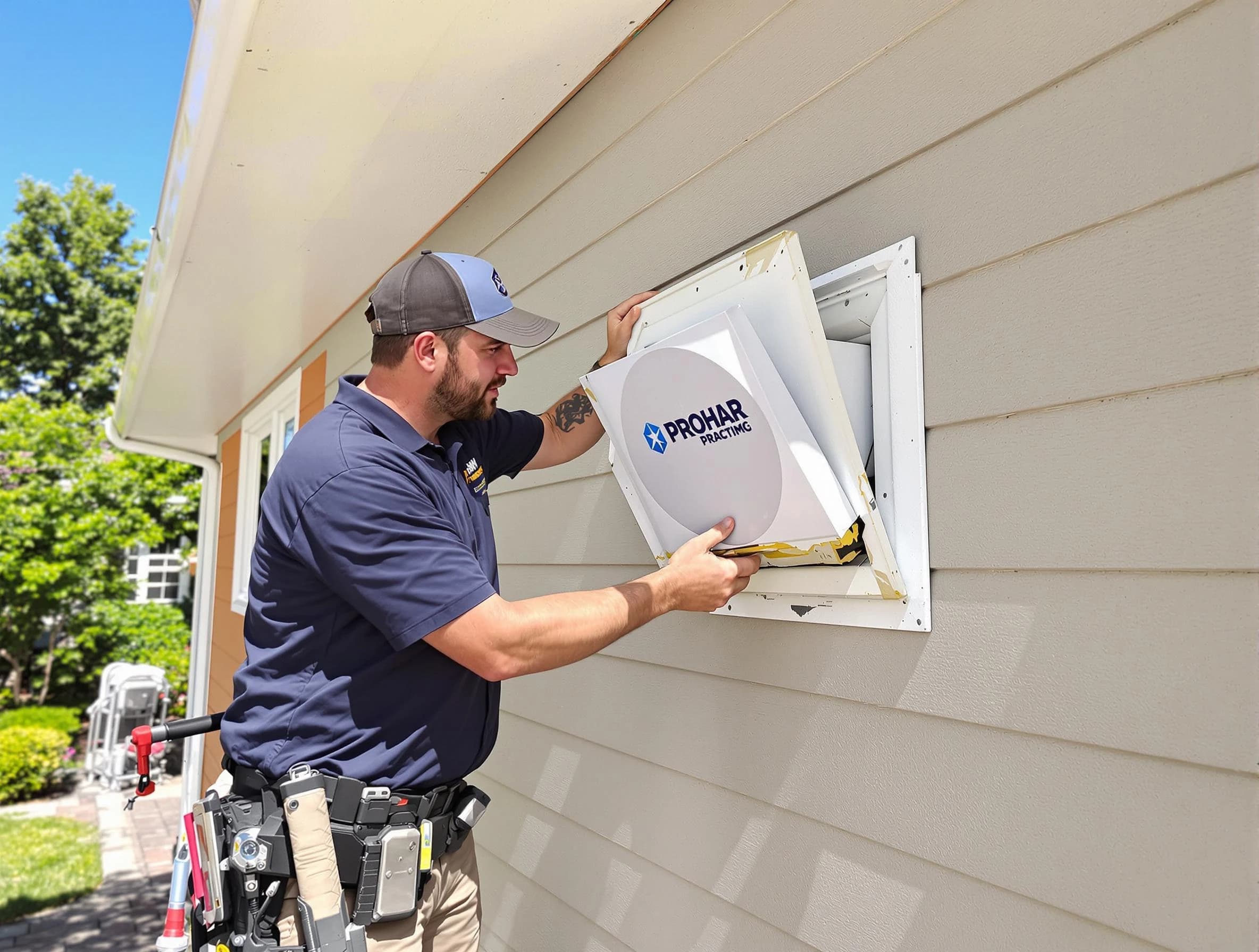 Peabody Dryer Vent Cleaning technician installing a new protective dryer vent cover on a home in Peabody