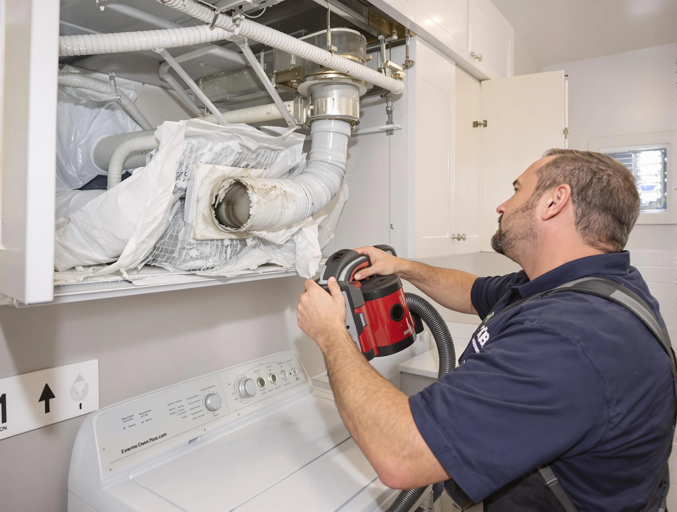 Peabody Dryer Vent Cleaning technician performing professional exhaust vent cleaning at a residential property in Peabody